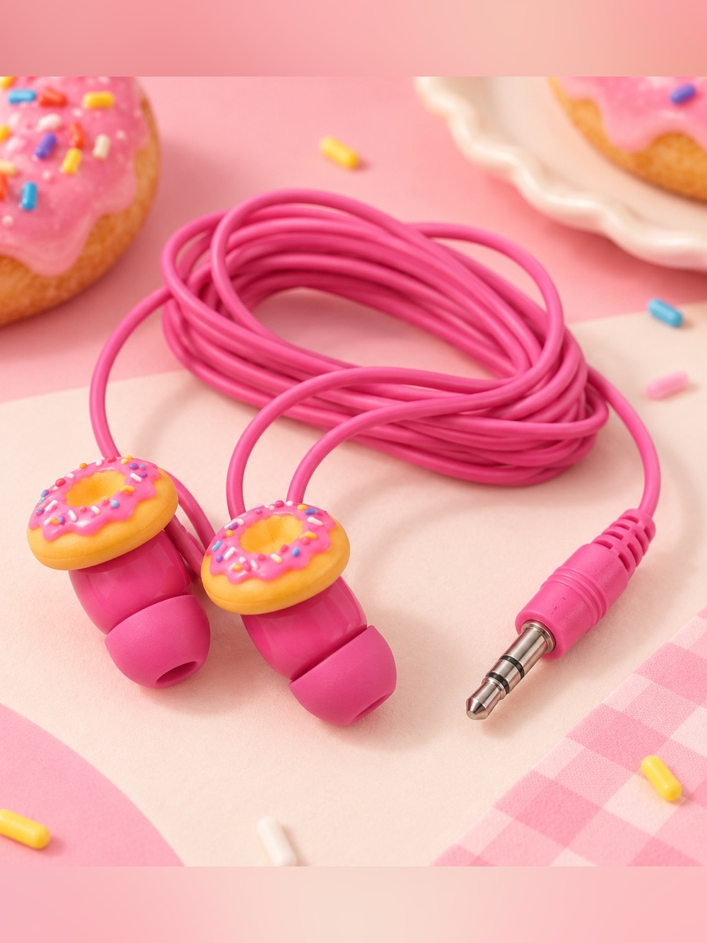 Pink Donut Wired Earbuds - Cute Wired Headphones